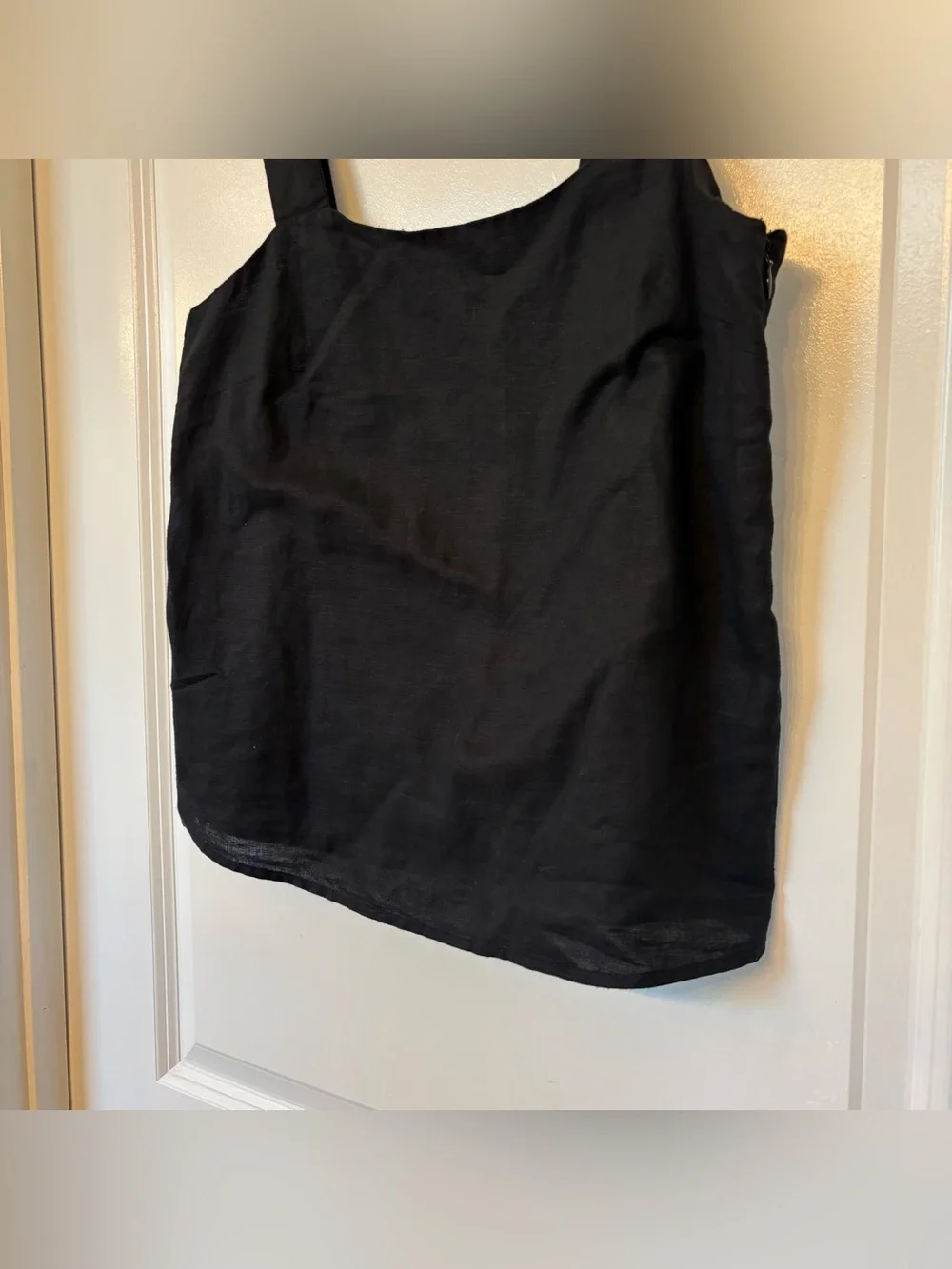 J. Crew Linen-Blend Squareneck Tank Top Black Side Zipper Size Small